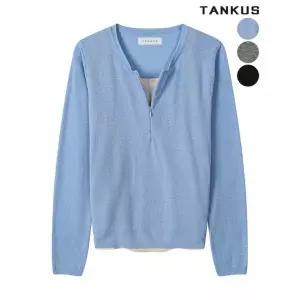 탱커스 [봄추가인하] 여성 레이어드 반집업 셔링 니트