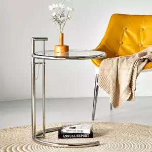 원형 아크릴 유리 테이블 그물 스틸 미니 커피 사이드 티 투명 중세