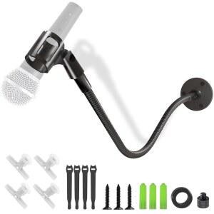 [미국배송] 구스넥 마이크 스탠드 -19인치 포디움 및 벽 홀더 헤비 듀티 조절식 책상/벽 마운트 유연한 팔 슈어 피핀 AT2020 파일 블루 스노우볼 라저 팟캐스트/스튜디오 지원