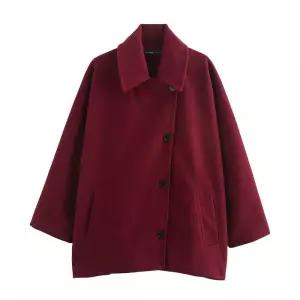 후니오 미니 모직 봄 코트 혼방 터틀넥 여성하프코트 숏 패션 판초 프렌치 UNO1