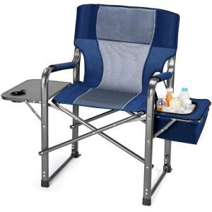 접이식 캠핑 의자, 헤비 듀티 의자, 디렉터 의자, 접이식 비치 의자, 사이드 테이블과 쿨러가 있는 대형 휴대용 캠핑 의자, 해변, 낚시, 여행, 피크닉을 위한 400파운드 용량
