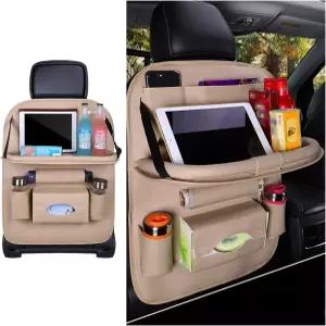 샌드프렌 카시트 백 오거나이저 접이식 테이블 트레이가 있는 가죽 차량 시트백 수납 포켓 다기능 자동차