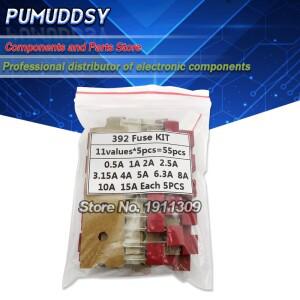 55피스 스퀘어 플라스틱 퓨즈 구색 키트 392 0.5A 1A 2A 3.15A 4A 5A 6.3A 8A 250V 슬로우 블로우 튜브 세