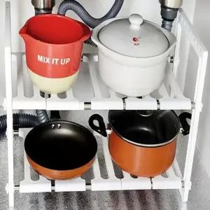 주방 싱크장 조절형 수납 선반 양념 정리대 하부장 공간 활용