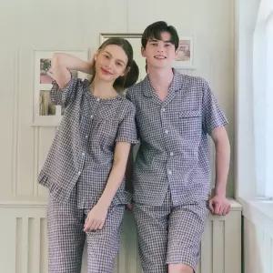 (커플속옷)면 지지미 선염체크 파자마VPAS202MW