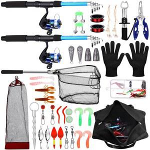미니 인플랫 텔레스코픽 낚싯대 및 릴 콤보, 6.89피트 2개 접이식 막대, 플라이어 립 그 루어 캐리어 가방 사전 적재 스피닝 소금물 민물 키트