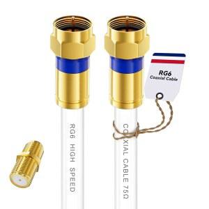 디골란 동축 케이블 3피트 / 6피트 10피트 25피트 50피트 60피트 75피트 100피트, 골드 F-타입 커넥터가 있는 RG6 익스텐더, HD TV용 고속 인터넷, 모뎀, 디지털 안테나, 위성, 화이트(1.5피트)