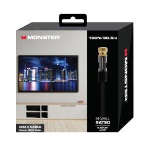고속 인터넷, TV용 몬스터 100피트 RG-6 쿼드 실드 동축 케이블 - 듀라플렉스 방수 및 내후성, 실내, 벽 내, 실외, 실내 사용 시 UL CL2 등급, 금 도금 F-핀