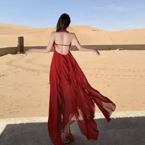 치마 원피스 롱 여자원피스 쉬폰 시폰 언발 나시 바캉스 홀터넥 비치 원템1