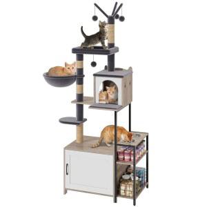 음식 스테이션과 쓰레기통 인클로저가 트리 캣 유스 헤이븐리 타워 포스트가 스크래치 플러시 시간을 아늑함을 해먹 회색 놀이