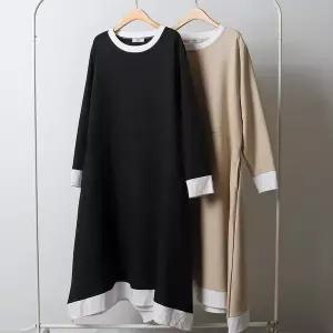 빅사이즈사랑해요 J500L310 플레어핏배색롱원피스 CS (11373161A)