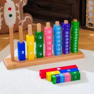 프리미엄 대형 몬테소리 분수 스키틀 타워 큐브 - 21.3인치 솔리드 비치우드 조작 소수 퍼센셜 및 원