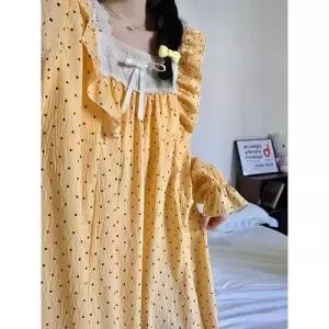 스커트 롱 춘추 MN 커플 파자마 잠옷 도트 잠옷세트 공주풍 패드 끈 긴팔 OOTD3