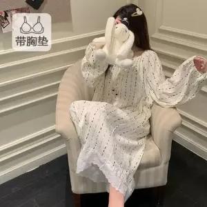 춘추 MN 커플 파자마 패드 편안한 치마끈 잠옷세트 긴팔 잠옷 전원 대범하고 OOTD3