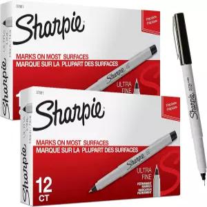 샤피 37001 초미세 포인트 영구 마커 블랙; 퇴색 및 방수 빠르게 건조되는 잉크 12개 2팩 총 24개