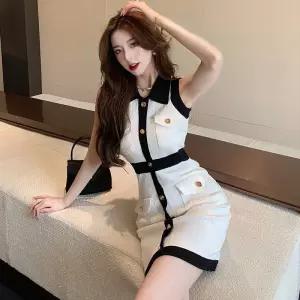 EAMT 니트 치마 원피스 여자 여름 힙업 민소매 터틀넥 EUNG1