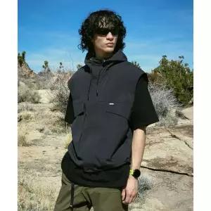 FLUKE 하이넥 후드 집업 우븐 베스트 블랙 FVT204