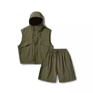 FLUKE 하이넥 후드 집업 우븐 베스트 셋업 카키 FVT204+FSP115