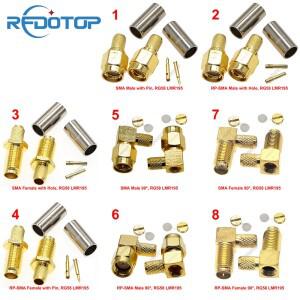 RG58 LM195 동축 케이블 용 SMA 남성여성 커넥터 압착 금도금 RPSMA-50JW-3 90도 RF