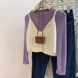 베스트 의류 기본조끼 여성가을 여성조끼 포근한 뷔스티에 버튼 니트