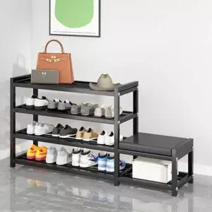 L형 수납장 4단 75cm 신발장 벤치 철제 현관 현관