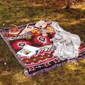 러그 차박 두꺼운 캠핑 담요 180 레드 에스닉 130x