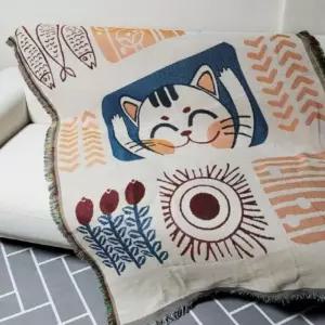 고양이 웃는 두꺼운 담요 130x 180 캠핑 러그 차박