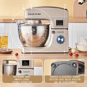 SUNATUR 전기 주방 블렌더 기계 반죽 효율적인 프로세서를 위한 비터 자동 혼합 지원 기능이 있는 스탠드 믹서