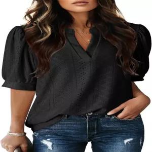 도코투 여성 여름 비즈니스 캐주얼 블라우스 V넥 반팔 셔츠 속이 빈 귀여운 레이스 상의