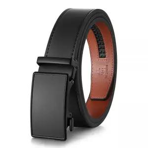 MILORDE 남성용 래칫 가죽 벨트, 캐주얼 골프 드레스 팬츠 셔츠용, 조절 가능한 핏, 편안하고 쉬운 사용(35