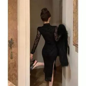 EAMT 여자 원피스 치마 빈티지 슬림핏 개량 트임 봄가을 레이스 EUNG1