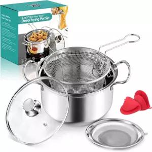 깊은 프라이어 냄비(켓 포함) 바구니 뚜껑 및 오일 스이너가 OPENICE 리스 스틸 프라이팬(-3 스토브 탑