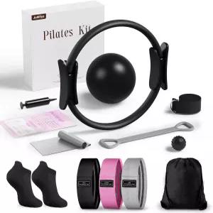 여성용 홈 운동용 필라테스 키트 장비 링 및 볼 세트 3가지 패브릭 저항 밴드 마사지 근력 강화용 스타터