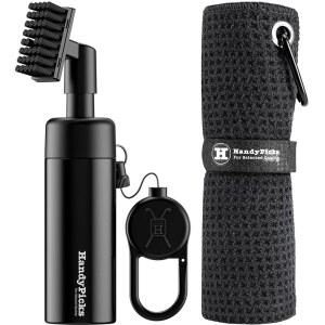 핸디픽스 워터 보틀이 장착된 골프 클럽 클리너는 5.5온스, 헤비 듀티 메탈 리트랙터블 마그네틱 클립, 와플 마이크로파이버 타월, 이상적인 브러시 콤보를 보관할 수 있습니다