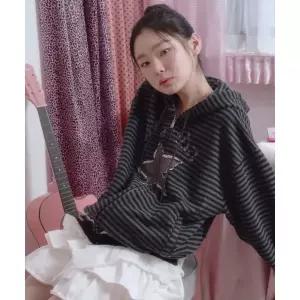 매장정품 PRENDA STRIPE STAR CUT-OFF HOOD ZIP-UP BLACK