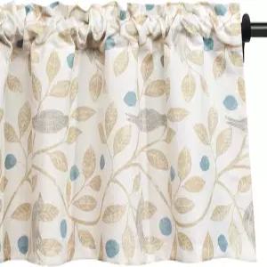 VOGOL 거실 욕실용 소형 주방 밸런스 새 및 나뭇잎 인쇄 창 슬라이딩 유리 도어 막대 포켓 커튼 2 길이