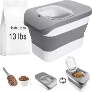 호이탐다르 13파운드 반려견 사료 용기 밀폐 뚜껑이 있는 접이식 보관 반려동물 건조 쌀 시리얼 실리콘