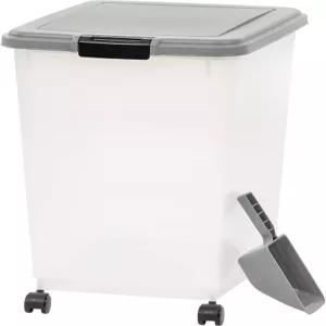 스쿱 BPA 프리 탈착식 바퀴 69 QT 그레이가 포함된 아마존 베이직 밀폐형 반려동물 사료 보관 용기