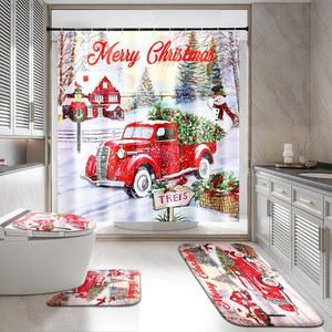 샤워 커튼과 러그가 B3 커튼 크리스마스 장식 욕실 세트 레드 트럭 돌라세프