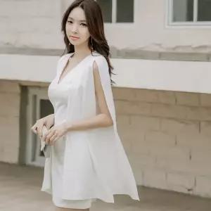 EAMT 여름 플레어 랩스커트 여성원피스 슬림 브이넥 소매 시폰 YJ3