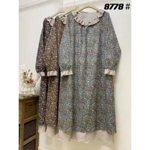 EAMT 원피스 빈티지 여자원피스 프로방스 프릴 긴팔 플라워 롱스커트 YJ3