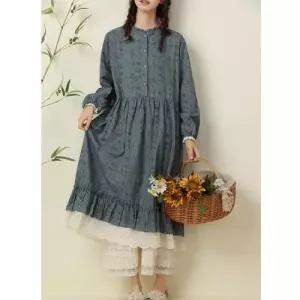 EAMT 원피스 플라워 면마 자수 루즈 여자원피스 롱스커트 프릴 프로방스 YJ3