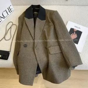 여성 하객룩 자켓 아우터 가을 봄 헤링본 싱글 트위드 루즈핏 코트 울 결혼식1203402