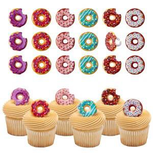 데코팩 도넛 컵케이크 링 케이크 토퍼 파티를 위한 다양한 색상의 안전 장식 u2013 24팩