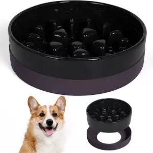 실리콘 베이스가 있는 스테드 세라믹 슬로우 피딩 도그 볼 소형 중형 품종 섭식 퍼즐 푸드 메이즈 블랙