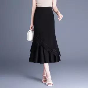 여성 블랙 망사 패치 머메이드 스커트 레이스 힙업 롱 B11Z1O 원픽3