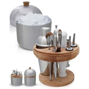 구스토 노스트로 칵테일 세트 바텐더 키트(스테인리스 도구 카드가 나무 숟가락, 버킷 머들러, 바 지거, ) 집게, 믹스로지 포함된 스틸 완벽한 정리함, - 셰이커, 레시피 아이스 부레,