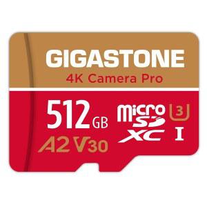 [미국배송] 5년 데이터 복구 GIGASTONE 512GB 마이크로 SD 카드 4K 카메라 프로 스마트폰용 A2 V30 고프로 액션 캠 UHD 비디오 녹화 최대 150/120MB/S의 R/W 어댑터 포함 UHS-I U3 C10 클래스 10