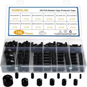 158 PCS 원형 고무 엔드 캡 비닐 튜브 볼트 나사 나사산 보호 커버