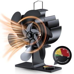 ZDAXOAH 우드 스토브 팬 펠릿 버닝 블레이드 통나무 6개의 알림 가열식 버너 무음 비전기 온도 화덕용 기능 상단 벽난로